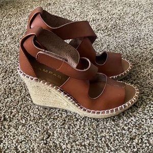 Brown leather wedges
